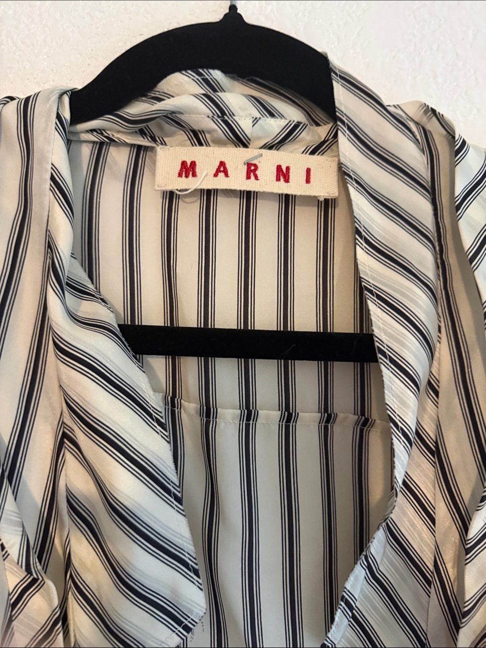 Marni Cream and Black Striped Tie-Waist Blouse - Picture 2 of 8